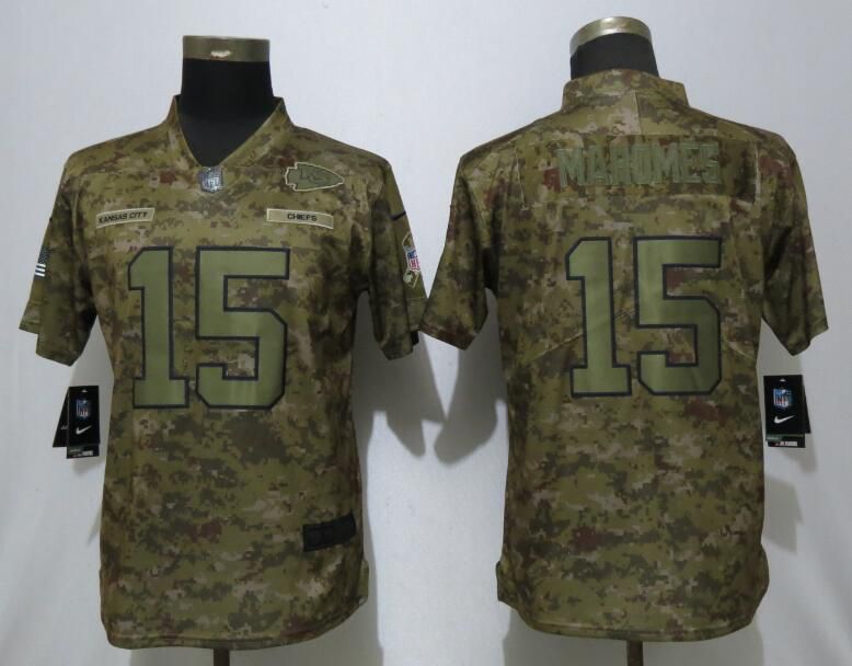 Women Kansas City Chiefs #15 Mahomes Nike Camo Salute to Service Limited NFL Jerseys
